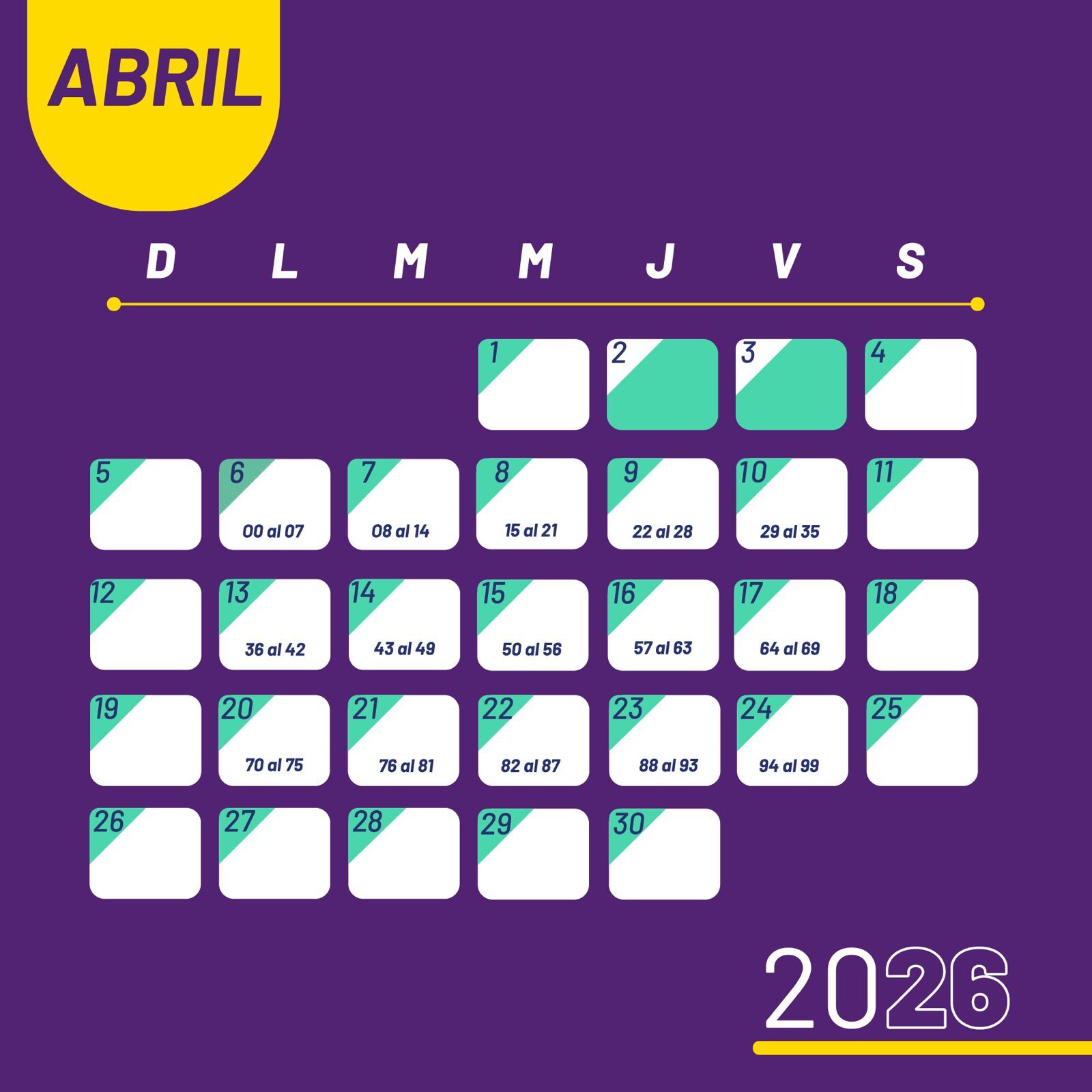 Calendario Abril26